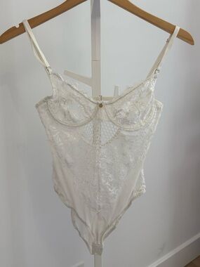 Ivory Lace Chemise Bodysuit with Sheer Lace Details